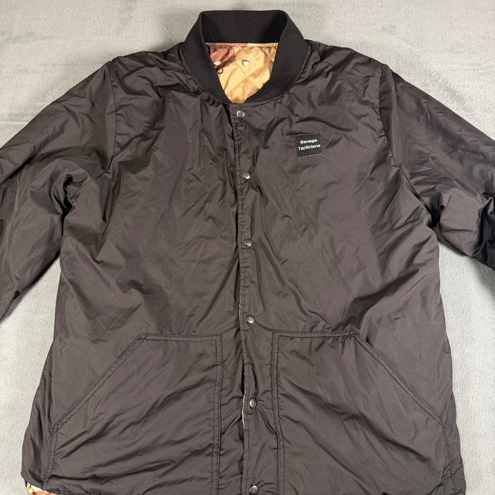 Savage Tacticians Mens Reversible Quilted Bomber Jacket‎ Desert Camo Black Small